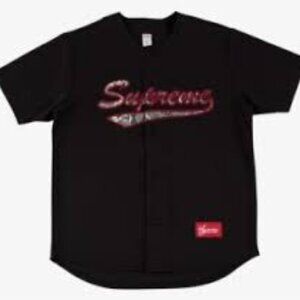 2017 Supreme Snake Script Logo Baseball Jersey Black Small